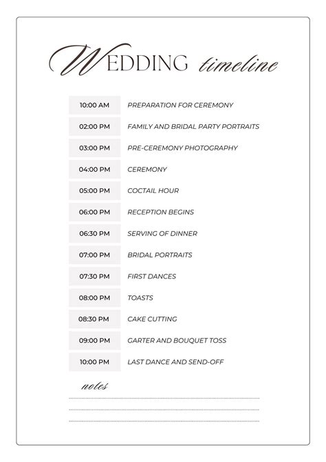 Wedding Day Timeline Template Free