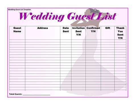 Wedding Guest List Printable