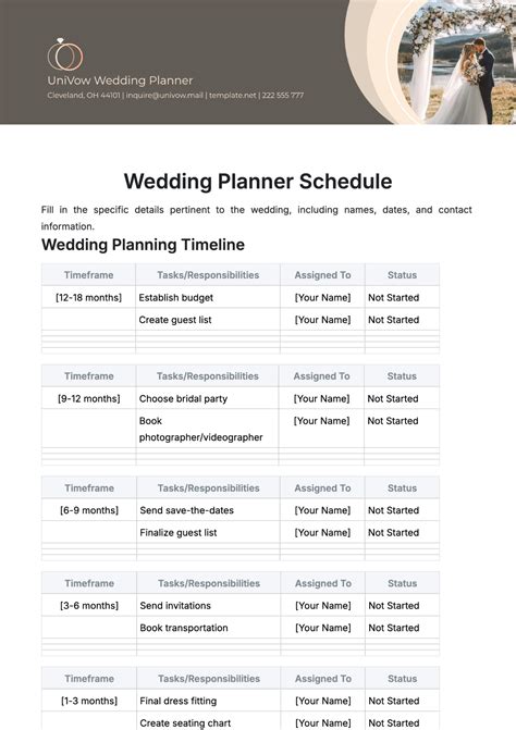 Wedding Planner Schedule Template