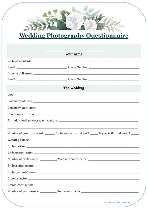 Wedding Questionnaire Template