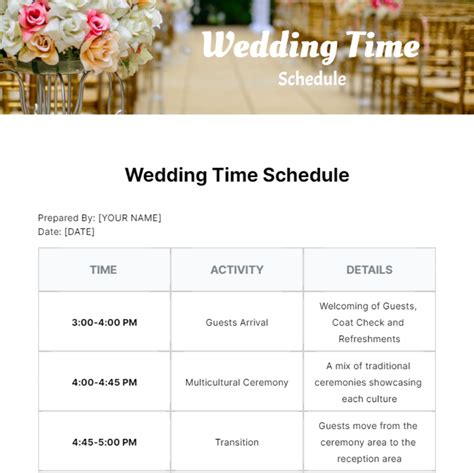 Wedding Schedule Template Free