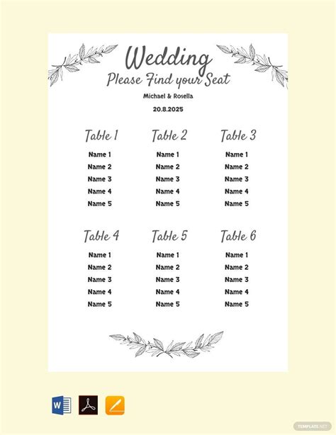 Wedding Seating Plan Template