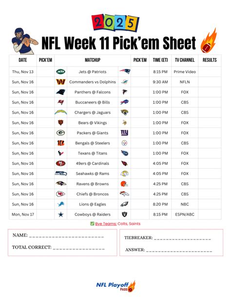 Week 11 Nfl Picks Printable