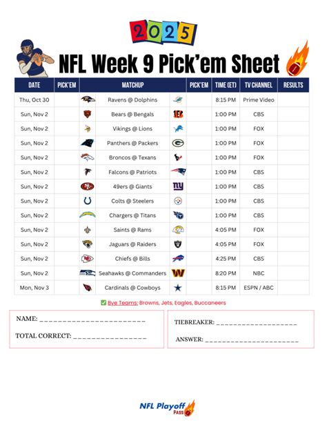 Week 9 Nfl Schedule Printable