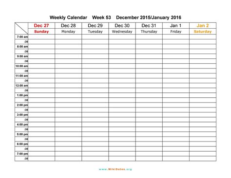 Week Calendar Template Printable