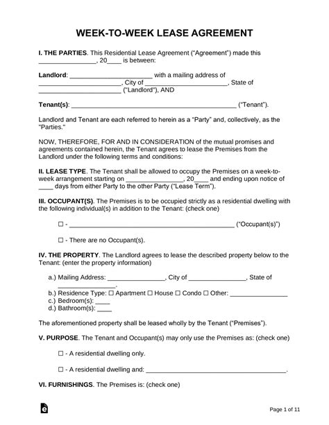 Week To Week Rental Agreement Template