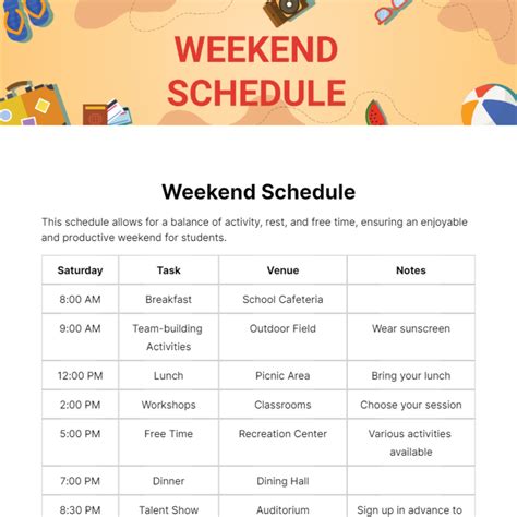 Weekend Schedule Template