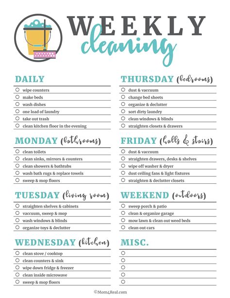 Weekly Cleaning Chart Printable