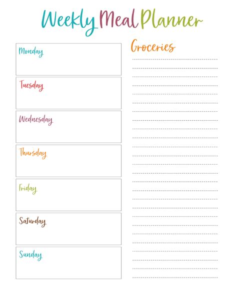 Weekly Dinner Meal Plan Template
