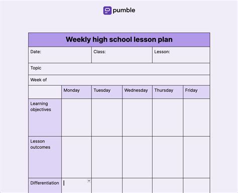 Weekly Lesson Plan Template