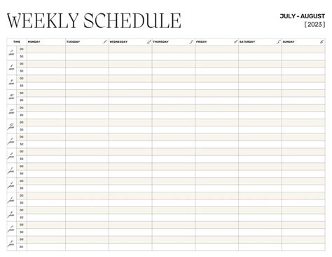 Weekly Time Schedule Template