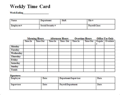 Weekly Timecard Template
