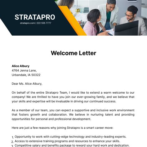 Welcome Message Template