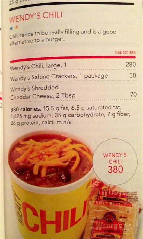 Wendy's chili nutritional facts