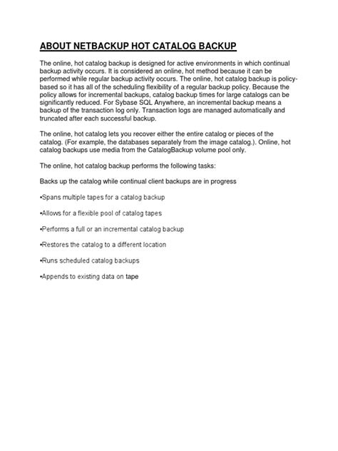 What Is Hot Catalog Backup In Netbackup