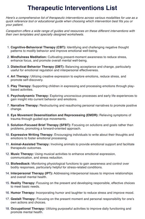 What are examples of therapeutic interventions