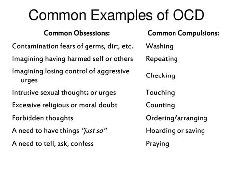 What are some common obsessions in OCD