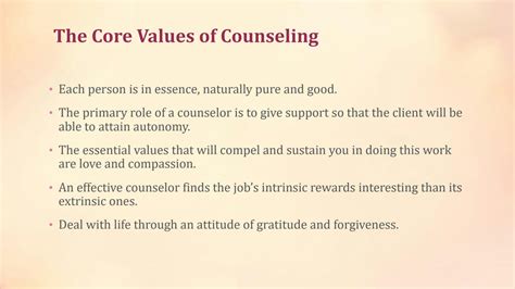 What are the core values of a counselor