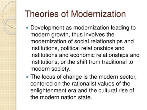 What are the modernization theories of development