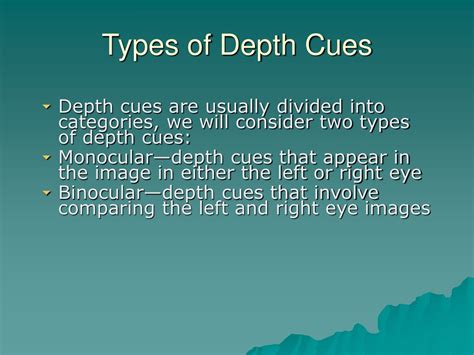 What are the two main types of depth cues