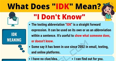What does IDK mean in text