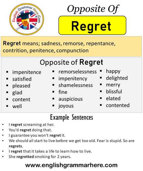 What is a antonym for regret