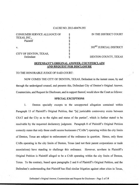 What is a general denial in an answer