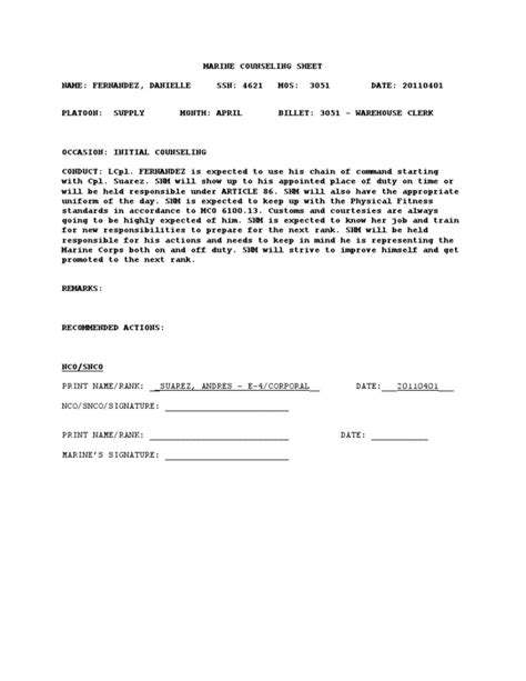 What is a negative counseling USMC