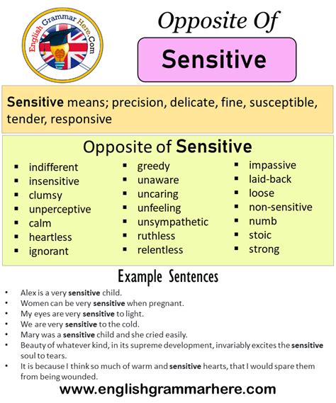 What is a synonym and antonym for sensitive