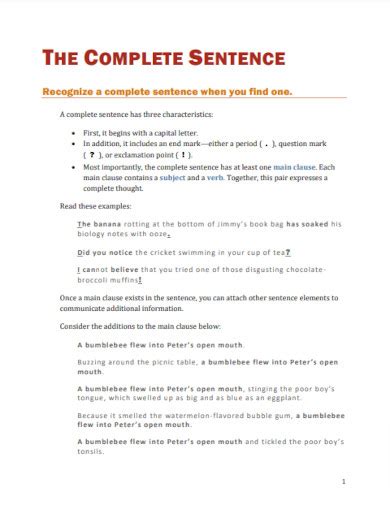 What is an example of a complete sentence