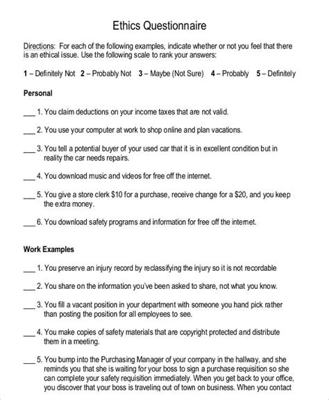 What is ethical questionnaire