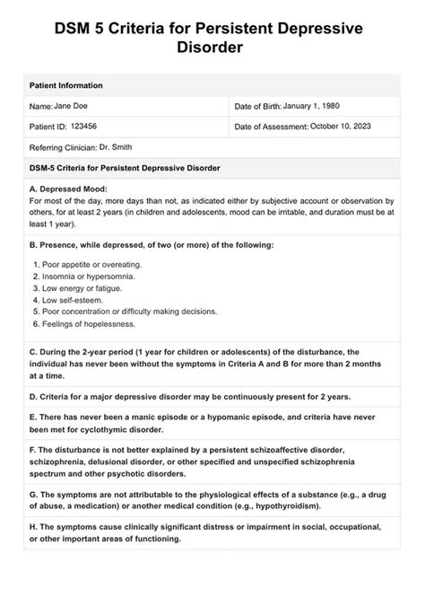 What is the DSM 5 code for persistent depressive disorder