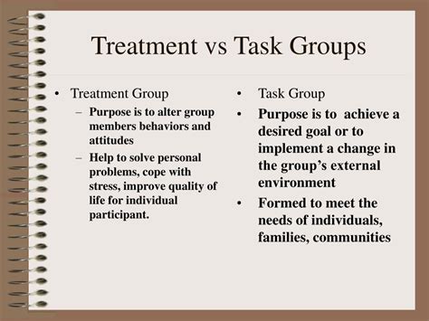 What is the difference between a treatment group and a task group