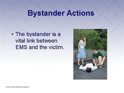 What is the first action a bystander should take in an emergency