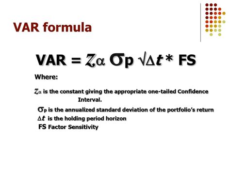 What is the formula for VaR