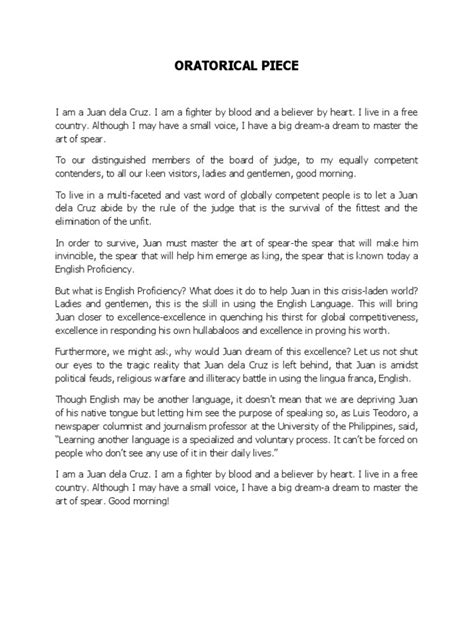 What is the oratorical piece all about