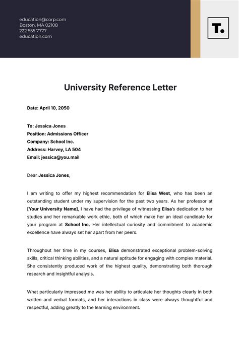 What should be in a reference letter for university