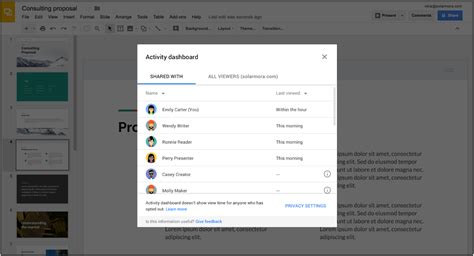Where is the activity dashboard in Google Docs