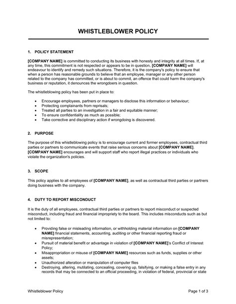 Whistleblower Policy Template