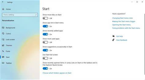 Windows 10 Start Settings