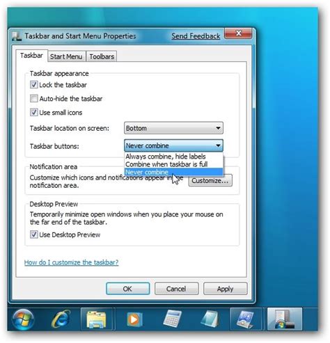 Windows 7 Taskbar Properties