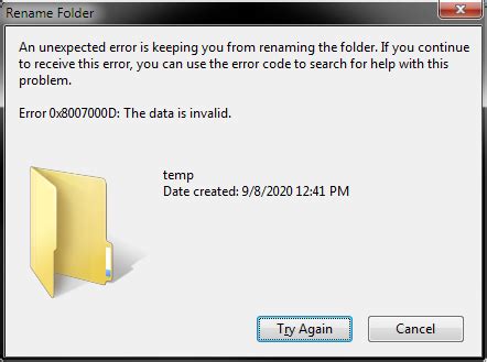 Windows 7 network folder renaming error