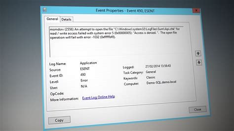 Windows Server ESENT Errors