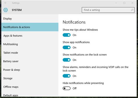 Windows Settings Notifications