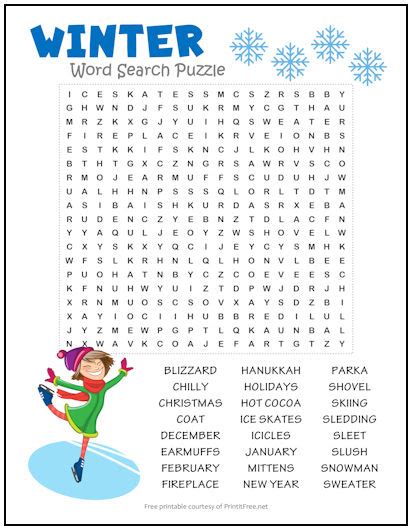 Winter Word Search Puzzles Printable