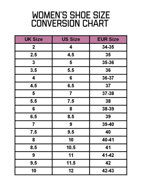 Woman Shoe Size Conversion Chart
