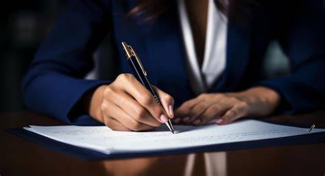 Woman signing document