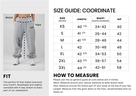 Womens Sweatpants Size Chart