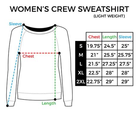 Womens Sweatshirt Size Chart