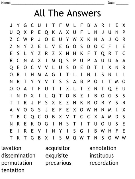 Answers Word Search